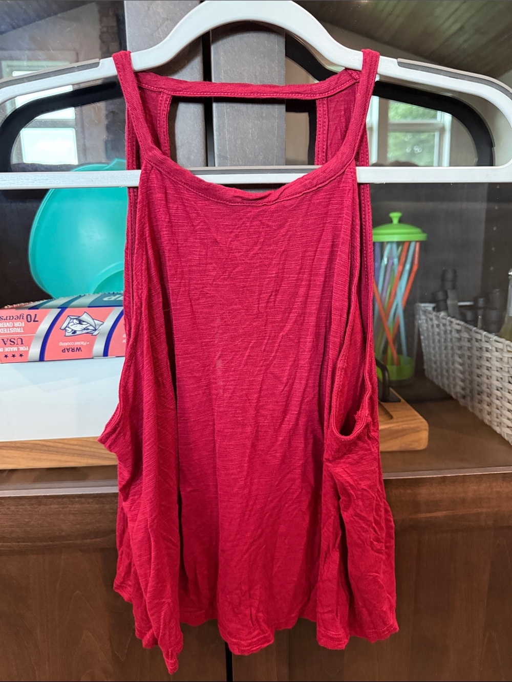 Divided Deep Red Ribbed Racerback Tank